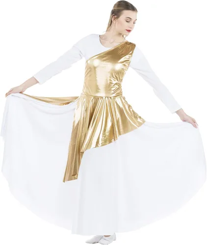 Vista 24 de Danzcue - Túnica de baile de alabanza asimétrica para mujer, (el vestido blanco no está incluido)