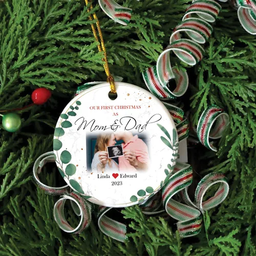 Vista 4 de Foto personalizada y nombre de nuevo papá, adorno de Navidad para nueva mamá, adorno personalizado de la primera Navidad del bebé, primera Navidad