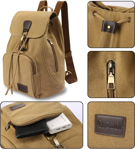 Vista 26 de Mochilas de lona a la moda, bolso casual para compras al aire libre, mochila deportiva, senderismo, viajes, bolsa multiusos, Café, Mochilas