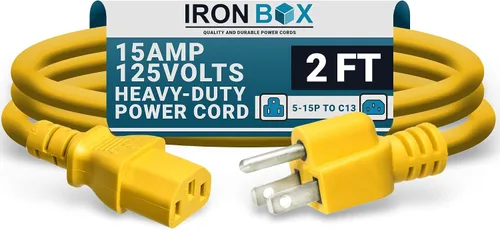 Vista 52 de IronBox Electric - Cable de Alimentación de Servicio Pesado 5-15P a C13 - Cable PC SJT 14/3 de 3 Clavijas 15A 125V - Cable para Computadora