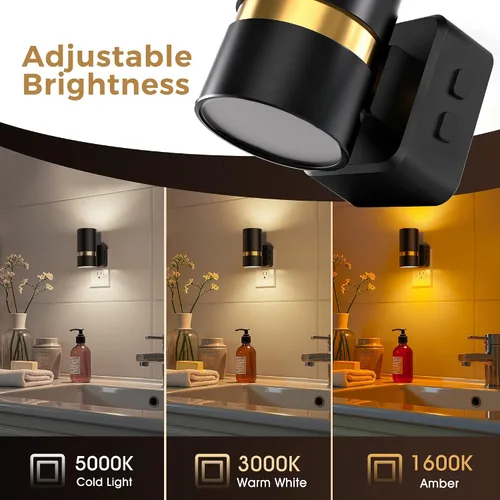 Vista 2 de L LOHAS LED Night Lights Plug into Wall 3CCT 2 Pack Amber/3000k/5000K Color Change Night Light with Dusk to Dawn Sensor, 5 Level Dimmable, Plug in