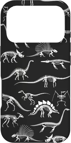 Vista 30 de Funda para iPhone 17 con diseño de huesos de dinosaurio fosilizado con animales prehistóricos