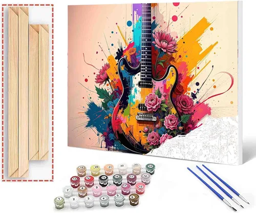 Vista 20 de Aihonmin Graffiti instrumental, paquete de 6 pinturas por números para adultos, kit de pintura musical por números, sobre lienzo para principiantes