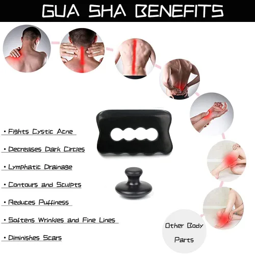 Vista 2 de Herramienta raspadora muscular, herramienta corporal Gua Sha con 2 piezas de piedras calientes para masaje, herramientas de masaje para raspar