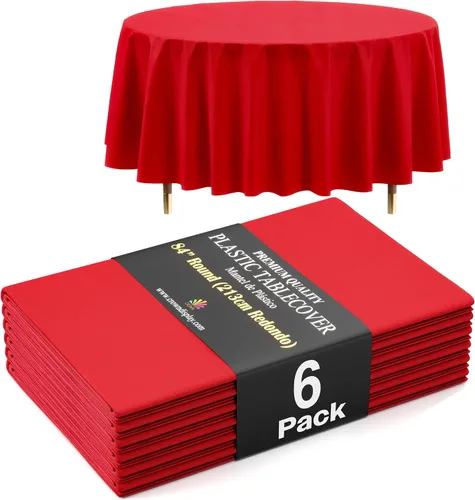 Vista 54 de Exquisite 66% Thicker Premium Aqua Round Tablecloth 0.5 Mil 6 Pack Plastic Table Cloth Disposable 84 Inch Round Plastic Tablecloth Won't Tear Easily