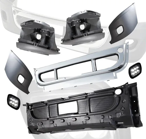 Vista 3 de QSC Truck Parts Juego de 6 piezas de parachoques con luces antiniebla cromadas + LED para Freightliner Cascadia 08-17