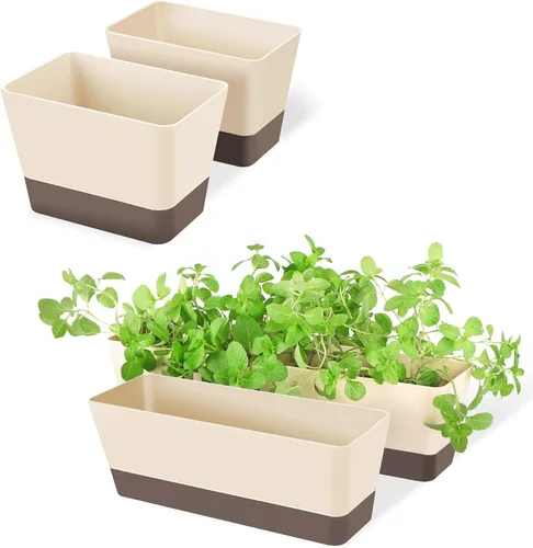 Vista 9 de SUREAM Paquete de 3 macetas de ventana para interiores, maceta rectangular de 12 x 3.8 pulgadas con bandeja, moderna maceta de plástico