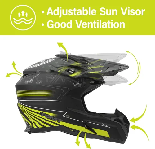 Vista 3 de XFMT DOT - Casco de motocicleta de cara completa para adultos, para motocross, ATV todoterreno, BMX, con estrella negra y amarilla, talla XL