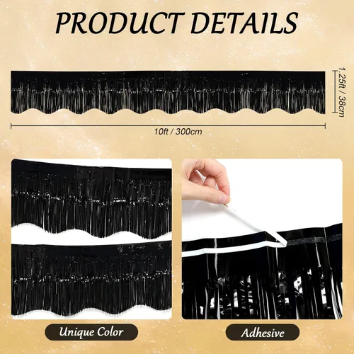 Vista 3 de LOLStar Paquete de 6 guirnaldas de flecos de papel de aluminio de oropel negro, decoraciones de fiesta de cumpleaños, pancarta de serpentinas