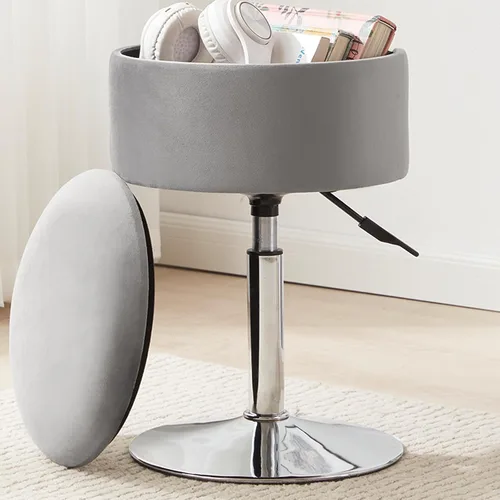 Vista 9 de Taburete otomano ajustable, taburete de tocador negro, silla de tocador para sala de maquillaje, taburete con almacenamiento, taburetes