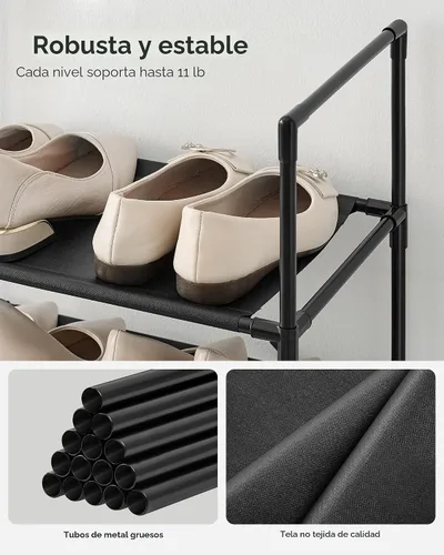 Vista 6 de SONGMICS Zapatero, estante de zapatos de 10 niveles, organizador de almacenamiento de zapatos, 11 x 17.7 x 68 pulgadas, marco de metal, estantes
