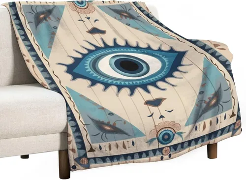 Vista 8 de Manta de mal de ojo, tribal bohemio, retro, súper suave, acogedora, cálida, manta decorativa para sala de estar, dormitorio, dormitorio