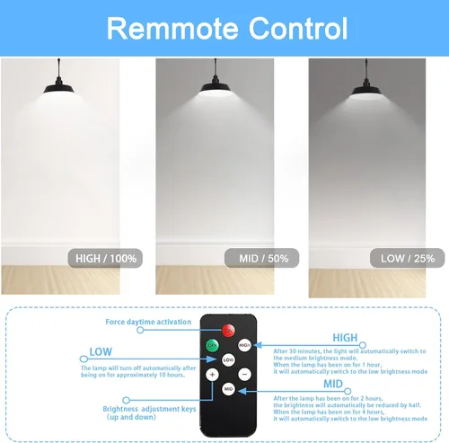 Vista 6 de Luces colgantes solares para exteriores, luz solar para cobertizo con panel ajustable de 360°, iluminación regulable con control remoto, cable