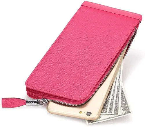 Vista 5 de Huztencor cartera de cuero con bolsillo para tarjeta de crédito bloqueo RFID, billetera, funda para tarjetas para mujer