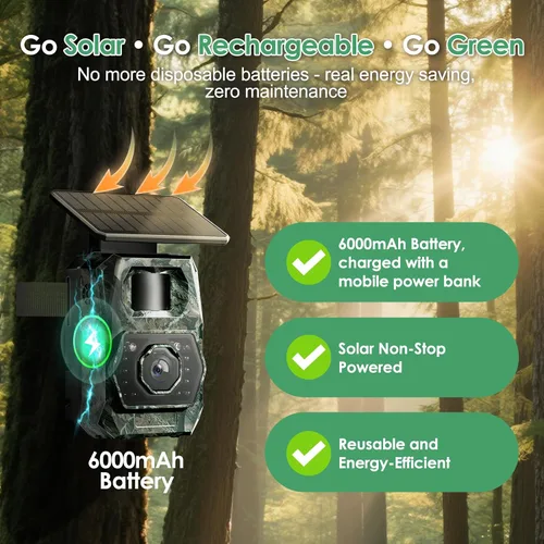 Vista 5 de Cámara de Rastreo Solar WiFi Bluetooth - Cámaras de Caza con Visión Nocturna, Sensor de Movimiento, Impermeable, Cámara de Ciervos Recargable