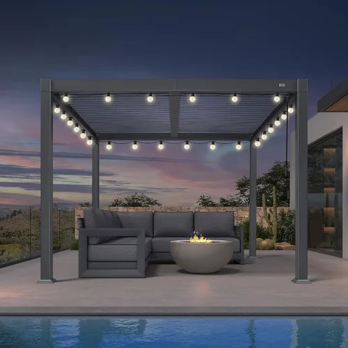 Vista 27 de Pérgola PURPLE LEAF con listones de 8 x 10 pies para exteriores con sistema de drenaje