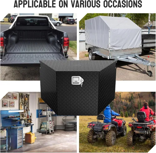 Vista 6 de TUFFIOM Caja de Herramientas para Cama de Camión de Aluminio de 33", Caja de Herramientas de Remolque de Placa Diamantada de Servicio Pesado