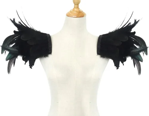 Vista 2 de L'VOW Paquete de 2 piezas de charreteras de plumas naturales con correa de hombro para Halloween