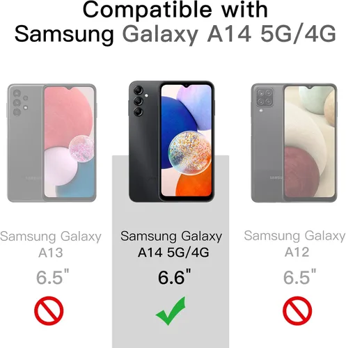 Vista 2 de JETech Protector de pantalla para Samsung Galaxy A14 4G / 5G de 6.6 pulgadas con protector de lente de cámara, película de vidrio templado