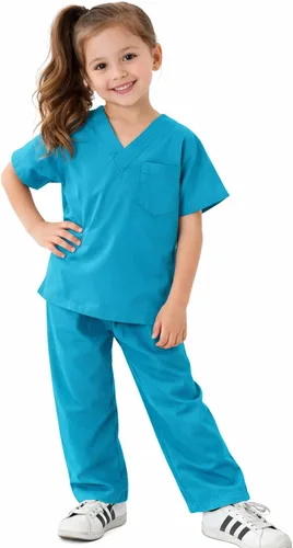 Vista 2 de Natural Uniforms - Conjunto de uniforme médico para niños, disfraz para juego de rol, material suave al tacto (Verde Azulado, 7)
