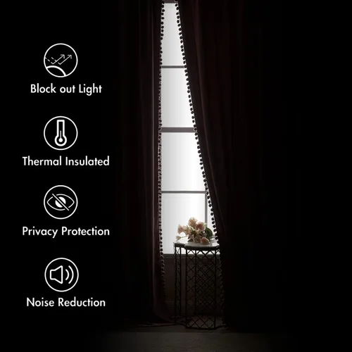 Vista 5 de MIULEE - Cortinas de terciopelo con pompón verde oliva para dormitorio/sala de estar, cortinas opacas de 84" de largo, con aislamiento térmico