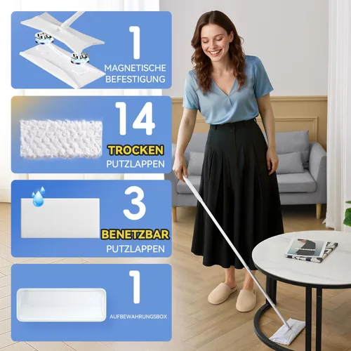 Vista 8 de Sweeper 2 en 1 - Kit de trapeado y barrido de suelos secos + húmedos, kit multisuperficie para limpieza de pisos, el kit incluye 1 sweeper, 14 paños