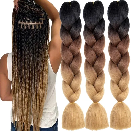 Vista 19 de 3 paquetes de extensiones de cabello sintético para trenzar de color negro a azul, tamaño jumbo ombré, de 24 pulgadas o trenzas de ganchillo