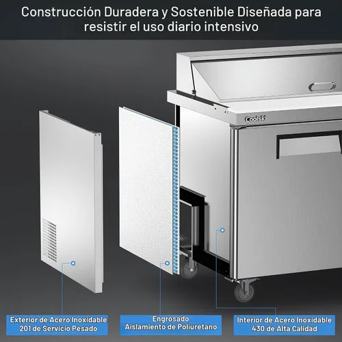 Vista 5 de Coolski mesa comercial para preparar sándwiches y ensaladas, refrigerador comercial de 48 pulgadas con 2 puertas y 12 bandejas, refrigerador