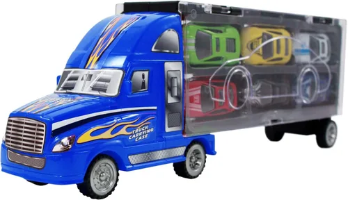 Vista 5 de 7pc Go Truckin Semi Truck Toy Diecast Race Car Carrier Set