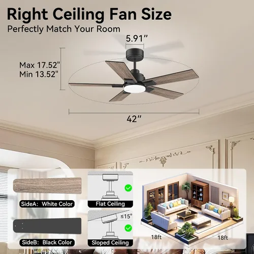 Vista 4 de Ventiladores de techo de 42 pulgadas con luces, ventilador de techo inteligente con luz y control remoto, Alexa, APP, ventiladores de techo