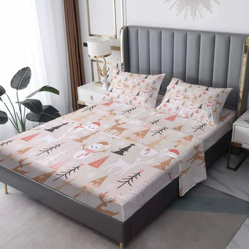 Vista 9 de Sábanas de Navidad tamaño individual, sábanas de árbol de Navidad de alce, juego de sábanas y fundas de almohada con patrón de 3 piezas, sábana