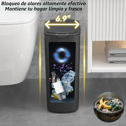 Vista 4 de FRESHLIX Basurero automático de baño de 5 galones con tapa, sensor de movimiento, sin contacto, cubo de basura eléctrico inteligente, delgado