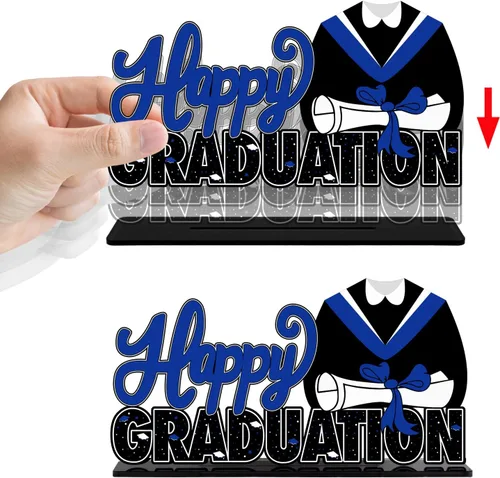Vista 3 de LINGTEER Decoraciones de fiesta de graduación de clase 2026 – 3 piezas de felicitaciones de graduación 2026 de acrílico para centros de mesa de Azul