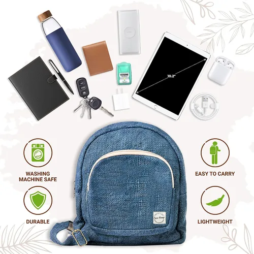 Vista 4 de Core Hemp Mini mochila, Himal-azul, Bolso mochila de cáñamo