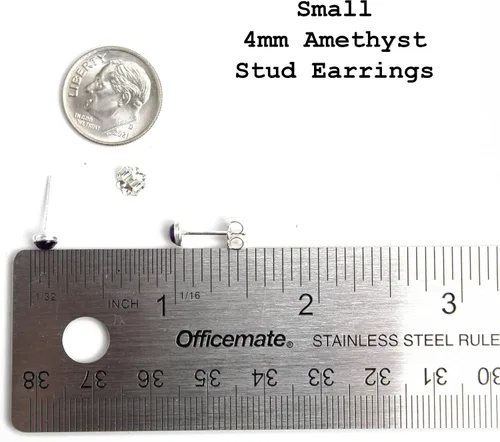 Vista 61 de Aretes de tuerca con piedras preciosas para mujeres y niñas, bisel redondo de 0.157 in de plata esterlina 925