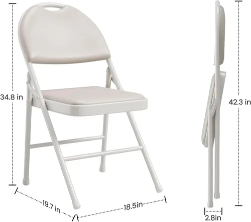 Vista 3 de Paquete de 4 sillas plegables con marco de metal con cojín acolchado y respaldo, asiento tapizado de piel sintética de 350 libras, sillas plegables