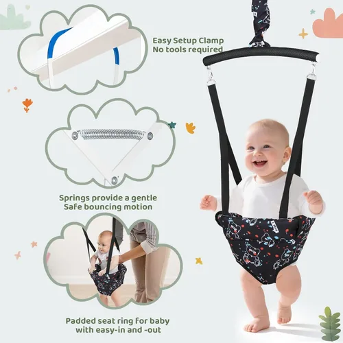 Vista 4 de Slevoo Saltador de bebé, puente de puerta para bebé con abrazadera de puerta, correa ajustable, actividad divertida para bebés de 6 a 12 meses, oso