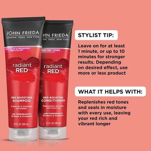 Vista 3 de John Frieda Champú Rojo Radiante Potenciador de Rojo, Champú Diario, Ayuda a Realzar los Tonos de Cabello Rojo, 8.3 Onzas, con Granada y Vitamina E