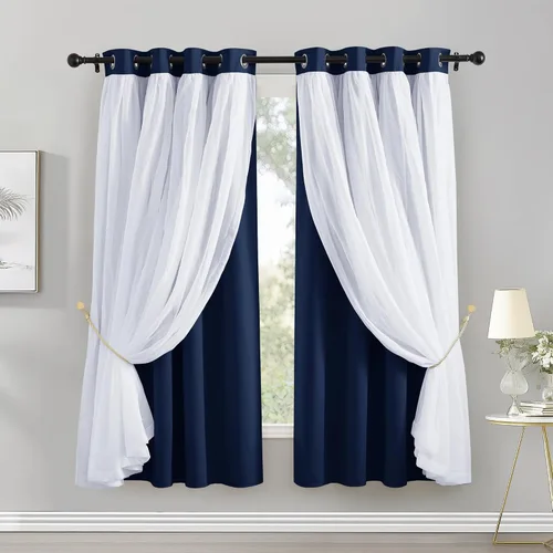 Vista 52 de PONY DANCE Cortinas Opacas con Superposición de Gasa, Cortinas de Doble Capa con Aislamiento Térmico Mix & Match para Oscurecer Habitaciones