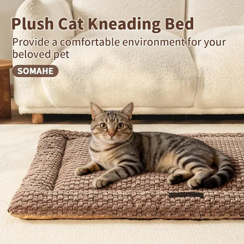 Vista 7 de SOMAHE Tapete plano para cama para gatos, forro polar de burbujas suaves Café