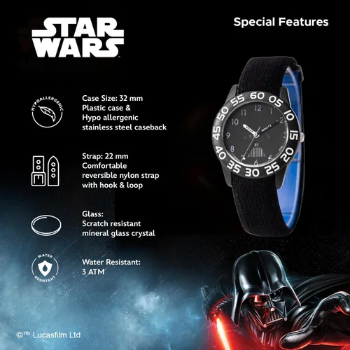 Vista 4 de STAR WARS Reloj de pulsera de nailon analógico de cuarzo para niños