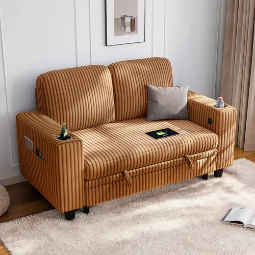 Vista 16 de LINSY HOME Sofá Loveseat con Almacenamiento - Cómodo Sofá de Pana Suave de 2 Plazas con Carga USB y Portavasos, Loveseat de Asiento Profundo