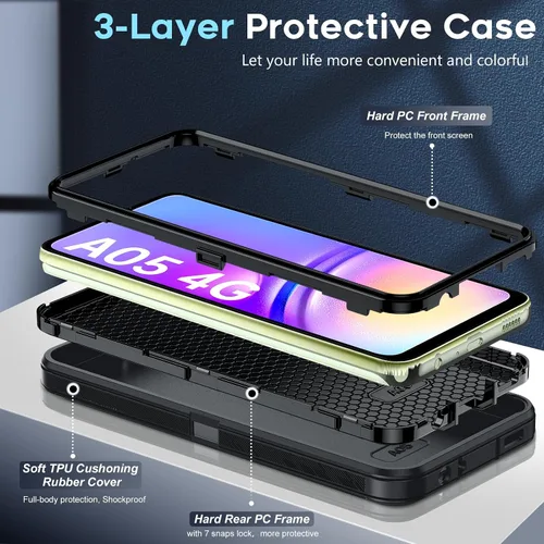 Vista 3 de LeYi Funda compatible con Samsumg Galaxy A05 4G: Galaxy A05 4G con resistente a los golpes, 3 en 1 de cuerpo completo, protección resistente