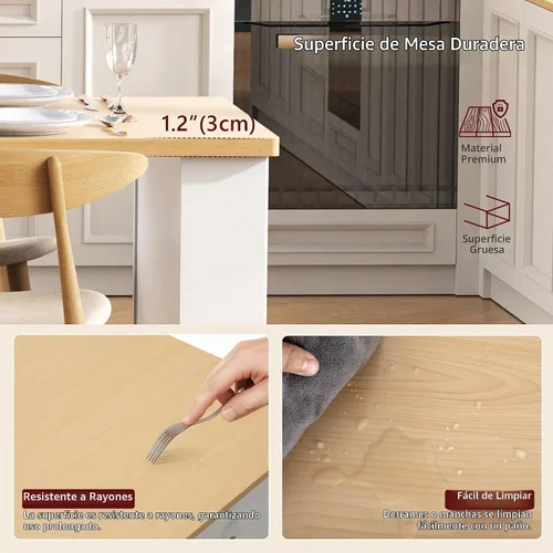 Vista 5 de Merax Isla de cocina acanalada de 82.6 pulgadas con mesa de comedor extensible para 4-6, mesa de isla para cocina con toma de corriente, mesa
