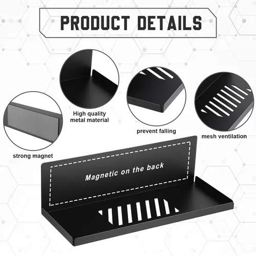 Vista 4 de Therwen Paquete de 4 estantes magnéticos para tablero de clavijas, organizador de pared, estante de metal con bandeja de acero, accesorios