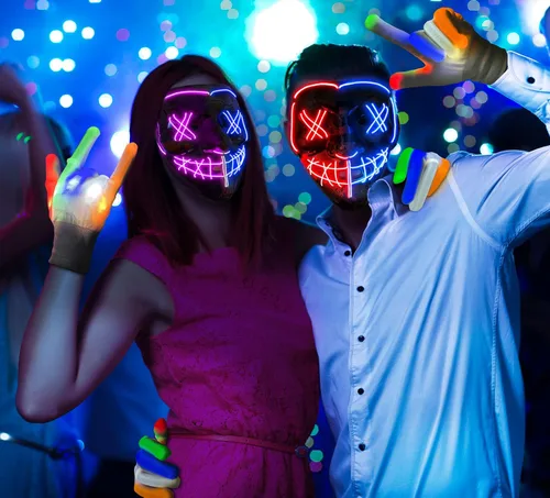 Vista 5 de Sago Brothers LED Mask Light up Mask Skeleton Gloves Costumes, Light Up Halloween Mask and LED Gloves