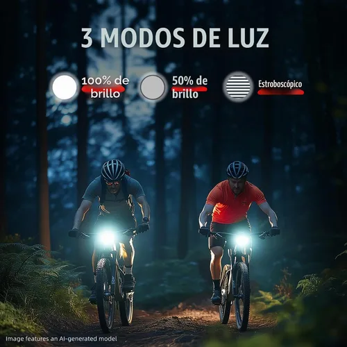 Vista 3 de Juego de luces de bicicleta con bocina 1400LM USB recargable faro de bicicleta y luz trasera y bocina impermeable 3 modos de iluminación se adapta a