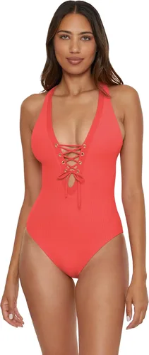 Vista 6 de BECCA Traje de baño moderno de una pieza para mujer, cuello profundo, entrecruzado, trajes de baño