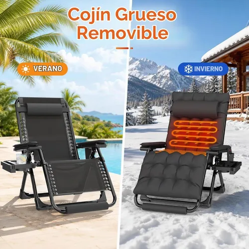 Vista 8 de Slendor Heated Oversized Zero Gravity Chairs 33In, XXL Lounge Chair, Black Negro