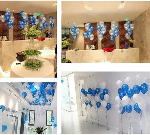 Vista 6 de Morofme Juego de decoraciones de fiesta de cumpleaños azul con 38 globos, confeti, globos de aluminio, cortinas con flecos para eventos temáticos